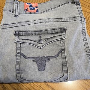 Indigo Poppy Longhorn on Pocket Women's Gray Boot Cut Jeans